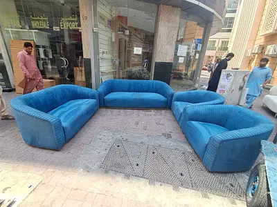 Blue velvet modular sofa set - 5 pieces, good condition