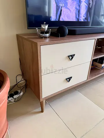 Compact TV Console Cabinet with Storage - Light Wood finish