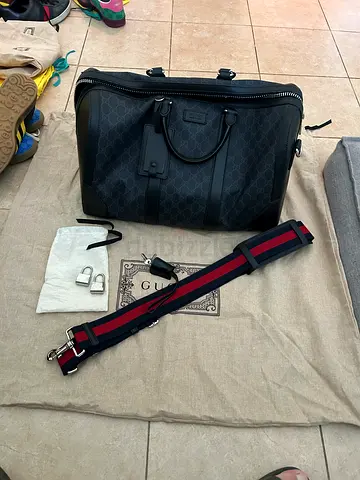 Pre-owned Gucci Black Monogram Holdall/Duffel Bag - Good Condition