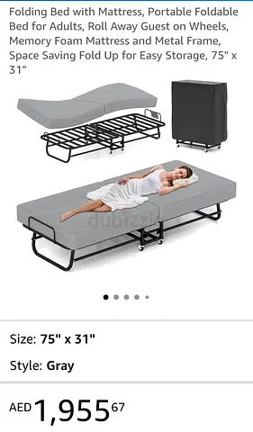 Foldable Metal Frame Guest Bed with Memory Foam Mattress