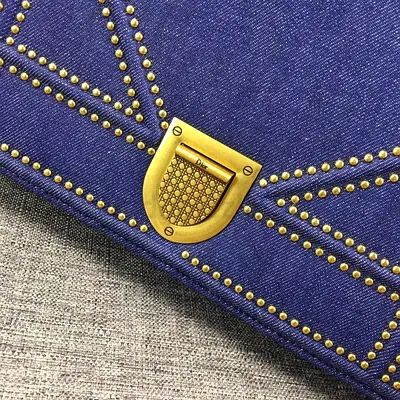 Dior Diorama Flap Bag In Denim And Studded