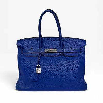 AUTHENTIC HERMÈS BIRKIN 35 ELECTRIC BLEU TOGO LEATHER WITH PALLADIUM HARDWARE