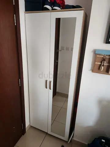 White mirrored shoe cabinet armoire — 2-door with full-length mirror