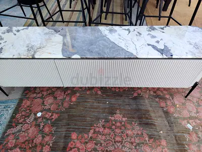 Modern TV Unit For Sale | Marble Top + Fluted Cabinet Design