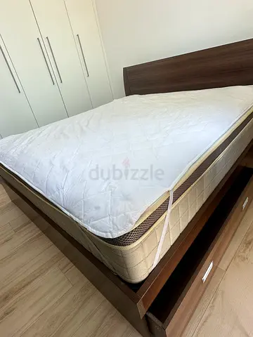 King Size Comfortable Bed with Wooden Frame and Mattress  2 Under bed Storage Drawers