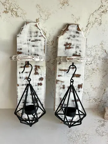 Farmhouse wooden wall candle holders - white washed