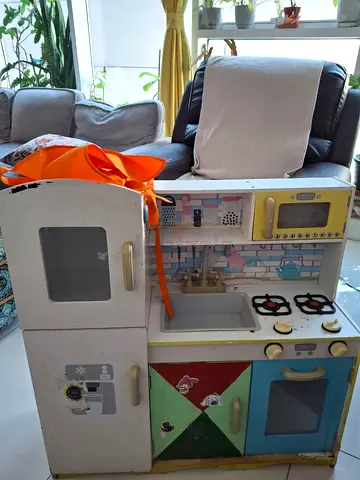 Wooden Kid’s Play Kitchen Set — Fridge, Oven, Stove, Sink (Used)