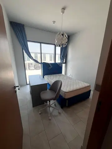 Blue Upholstered Single Bed with Mattress, Desk and Chair, Original: AED 3,250