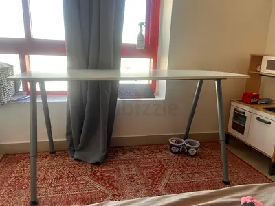 White Study Desk with Adjustable Legs