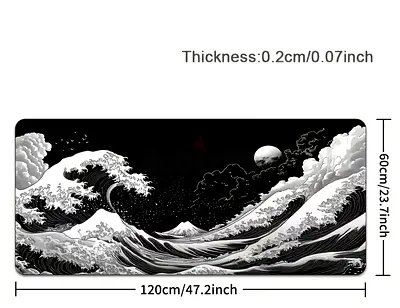 Large Black  White Wave XXL Gaming Mouse Pad 120x60cm