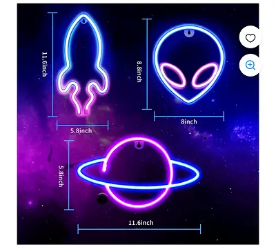 Set of 3 Space Themed Neon Sign Collection