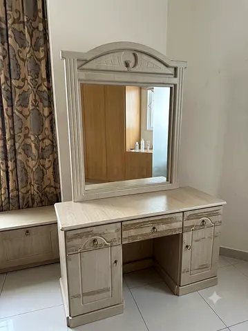 Wooden Dressing Table with Mirror and stool - Light Beige, Good Condition. URGENT SALE