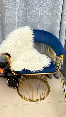 Blue Velvet and Gold Accent Chair with Curved Back