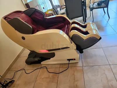 Used Full-Body Electric Massage Chair - Beige with Burgundy Upholstery