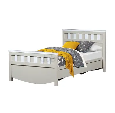 Grey and White Wooden Bed Frame with Paneled Headboard with bed mattress