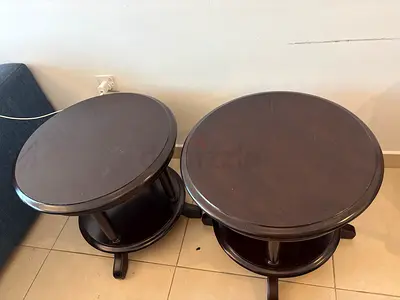 Pair of Dark Wood Round Side Tables