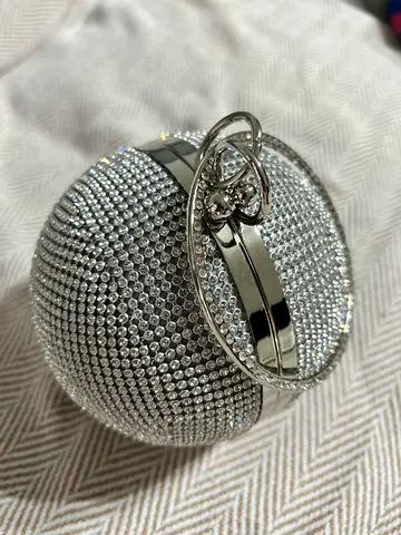 Silver crystal-encrusted evening clutch bag (round minaudière)