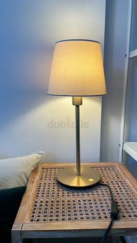IKEA, 
RINGSTA / SKAFTET classic minimalist brass table lamp with fabric shade - good condition