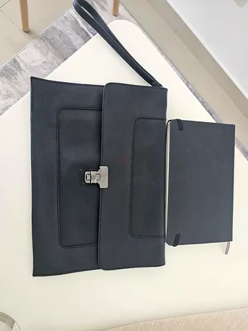 Black Leather Clutch Bag with Wristlet Strap
