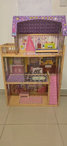 Wooden Dollhouse with Furniture - 3-Storey Playhouse, Good Condition