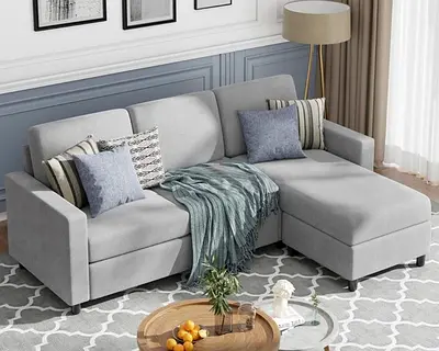 Light Grey L-Shaped Sectional Sofa
