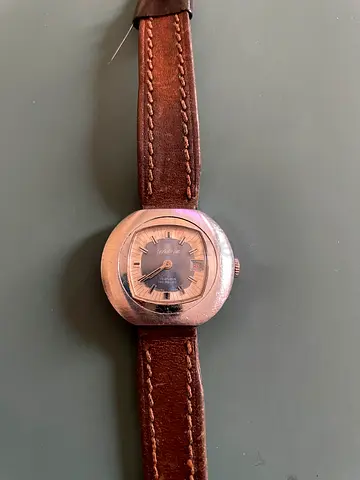 Vintage mens wristwatch with brown leather strap