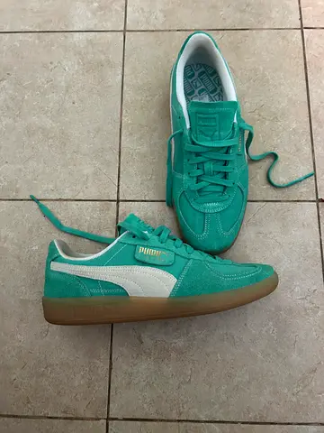 Puma Suede Mint Green Sneakers, lightly used, size 9 uk visible inside