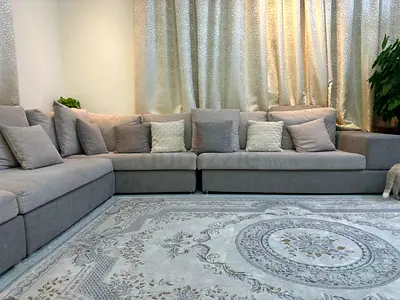 Grey L-shaped Fabric Sofa for sale 500 AED