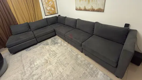 Large L-shaped Dark Grey Modular Sofa - 6 Seater, Good Condition
