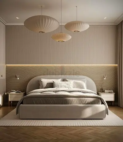 Modern Upholstered Bed Frame with Curved Headboard