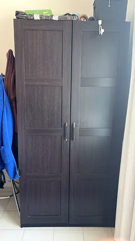 Dark Wood 2-Door Wardrobe - Very Good Condition