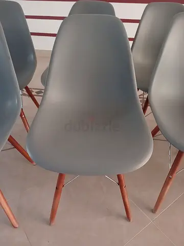 Set of 8 Modern Grey Dining Chairs with Wooden Legs