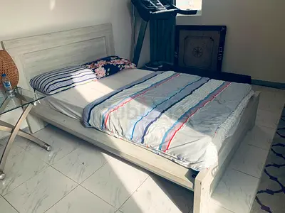 White Wooden Double Bed Frame with Headboard - Good Condition for free