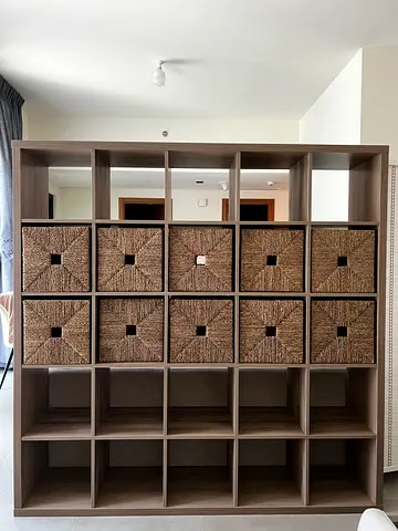 IKEA Kallax 5x5 Shelving Unit with Woven Baskets