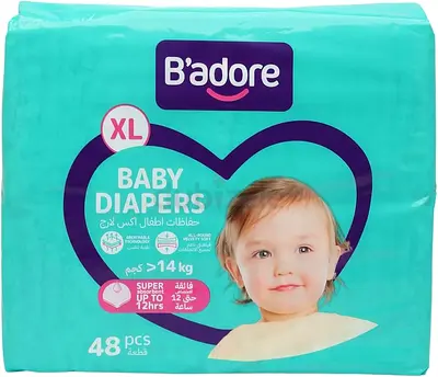 Badore XL Baby Diapers Pack - 48pcs (Over 14kg) - Gently Used Packaging