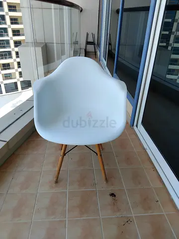 White Eames Style Armchair with Wooden Legs