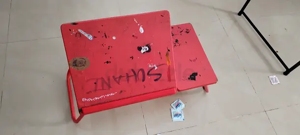Red Kids Study Table - Used, Small Size