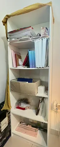 White Tall Bookcase / Shelving Unit - 5 Shelves, Good Condition，buy two together，5% dis，430aed for 2