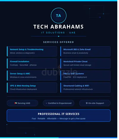 IT Engineer — Network, Server, Firewall, Hosting, Email Setup — Dubai/Abu Dhabi