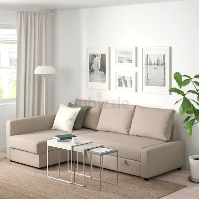 Beige L-shaped sofa  cum bed with storage  - comfortable soft new