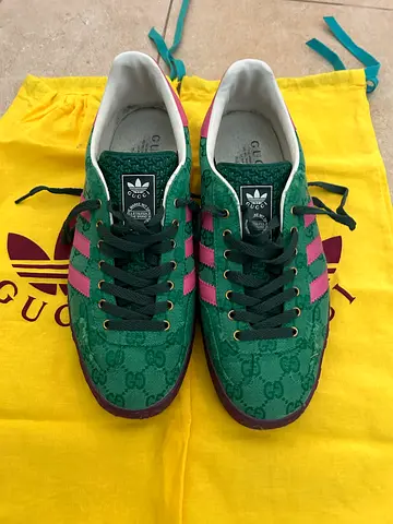 Limited Edition Green Gucci x Adidas Ace Low Sneakers, unisex size 9