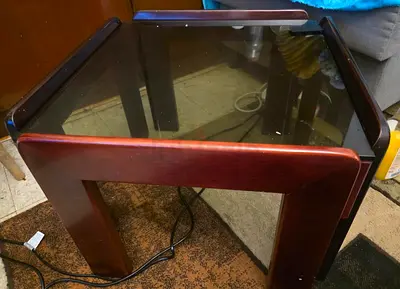 Dark Wood Side Table with Glass Top
