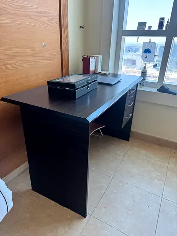 Large executive office desk with storage drawers - dark wood finish