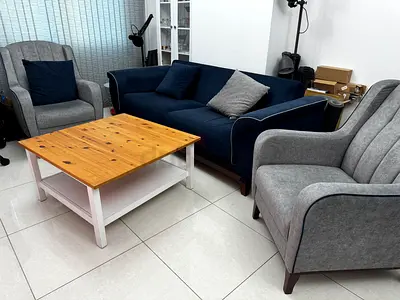 3-piece Living Room Sofa Set with Coffee Table - Navy  Grey