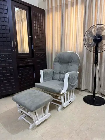Glider Rocking Nursing Chair with Ottoman - Grey Velvet Upholstery