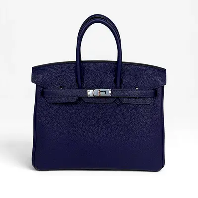AUTHENTIC HERMÈS BIRKIN 25 IN BLUE SAPPHIRE TOGO WITH PALLADIUM HARDWARE