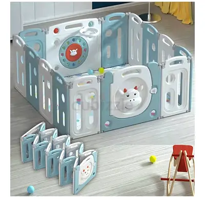 Foldable Baby Playpen / Play Yard with Activity Panels - Light Blue