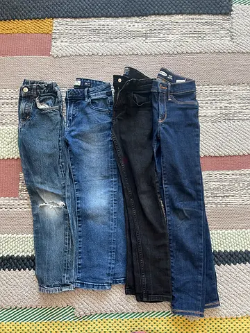 Lot of 4 used denim jeans - various washes. Size 120-128
