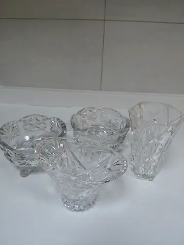 Set of 4 Cut Crystal Glasses and Bowls - Excellent Condition