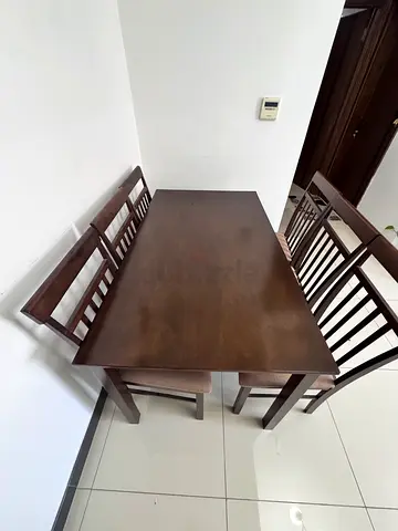Solid Wood Dining Table with 6 Chairs - Dark Brown